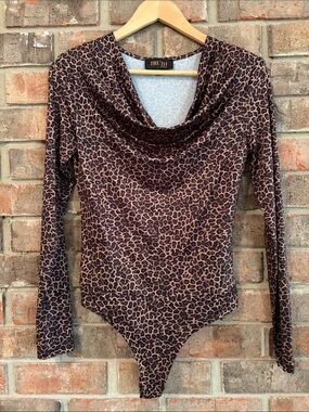 Truth Leopard-Print Cowl Neck Bodysuit - Brown Black